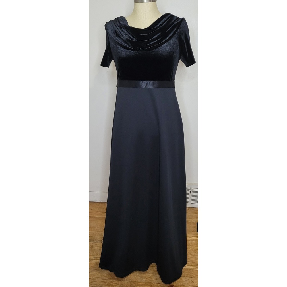 Stage Accents Velvet Satin Trim Formal Choir Recital A-line Maxi Dress Black